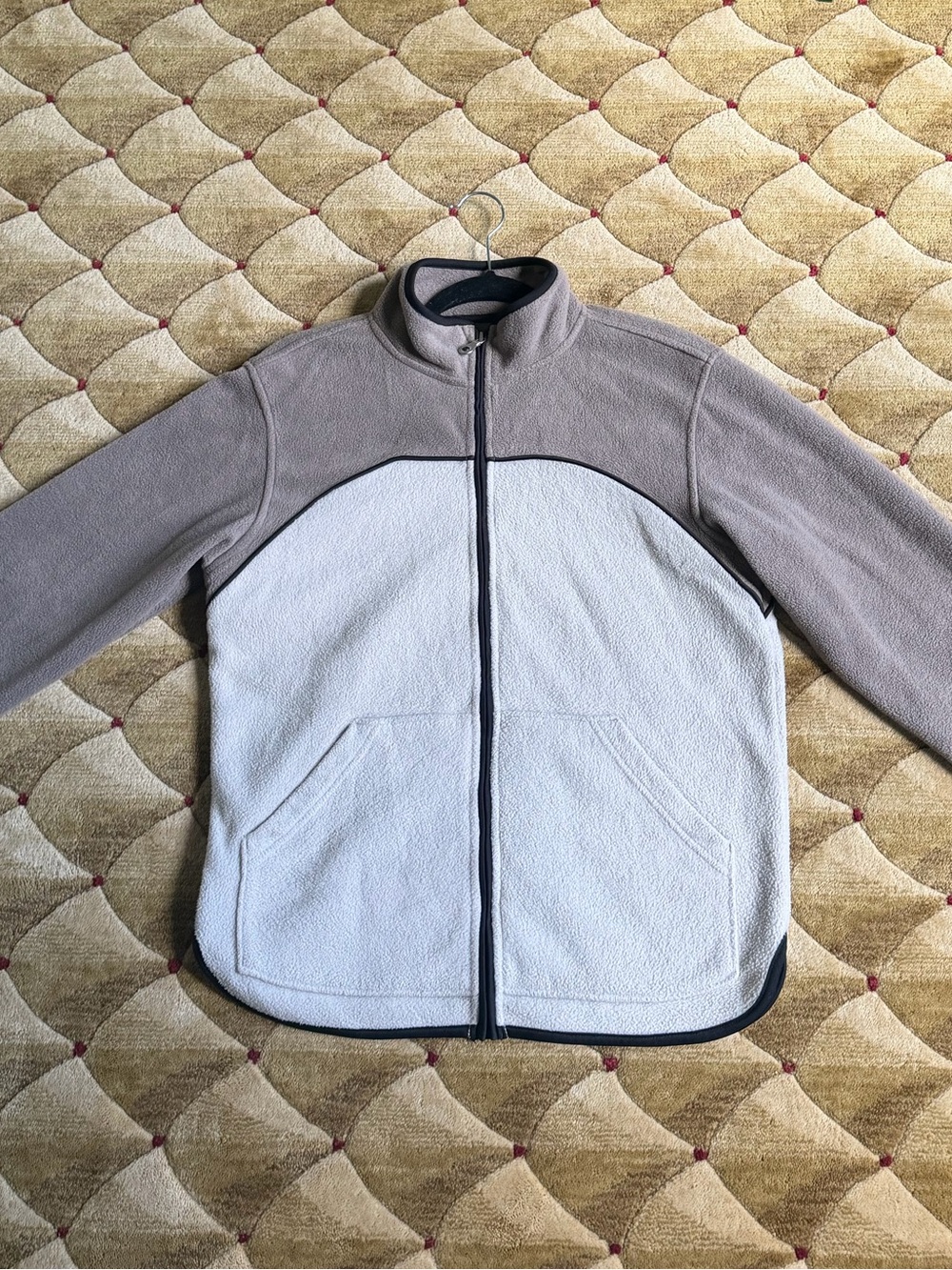 Lands' End Two-Tone Full-Zip Fleece Jacket — Light Gray & Taupe